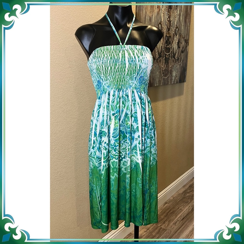 Smocked Swirl Summer Dress Long Ruffle Tiered Paisley Midi Pleated Swim Cover Up
